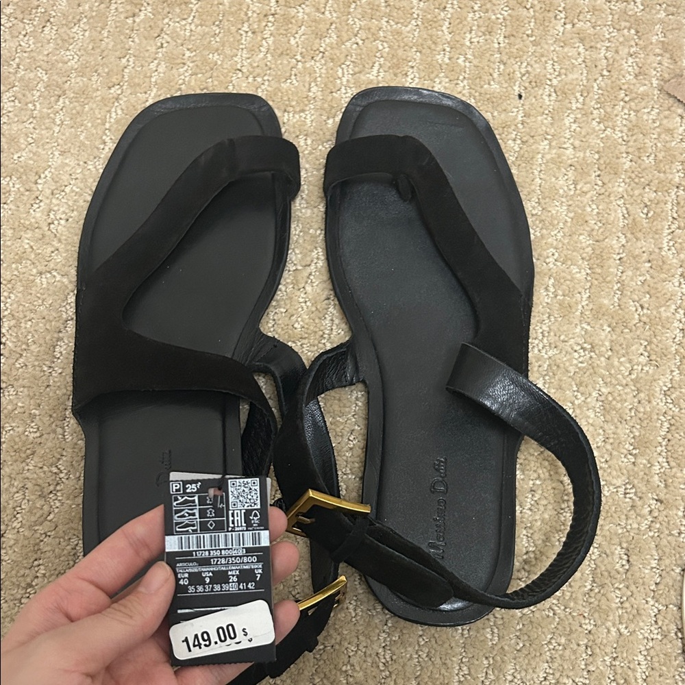 Massimo Dutti Black Sandals with Gold Detail